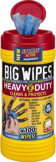 Picture of Big Wipes Heavy-Duty Pro+ (red top) tub 100 wipes