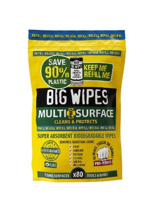Picture of Big Wipes Multi-Surface Pro+ Bio (green top) refill pouch 80 wipes