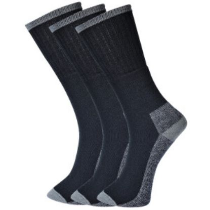 Picture of Portwest BLACK TRIPLE PACK WORK SOCKS SK33 Size 6-9