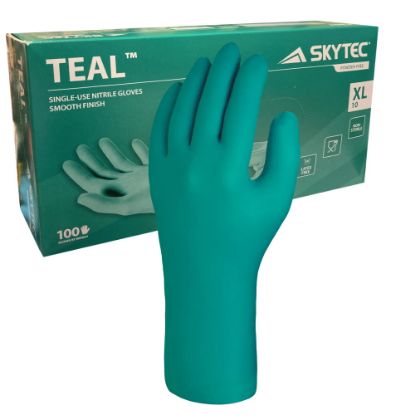 Picture of 100 Skytec Teal Nitrile Disposable Powder Free Gloves XL