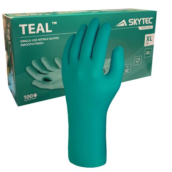 Picture of 100 Skytec Teal Nitrile Disposable Powder Free Gloves XL