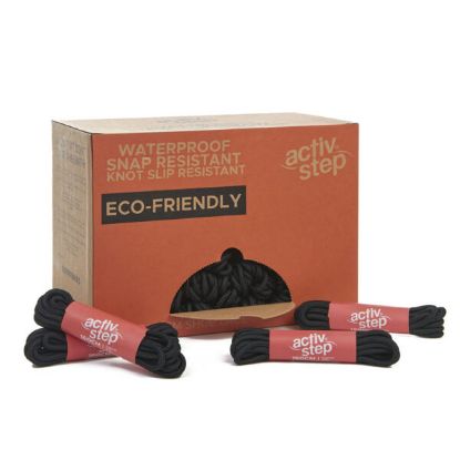 Picture of Box of 50 x BLACK Activ-Step 100% Recycled Non Wicking and Abrasion Resistant Laces 160CM for Standard Boots